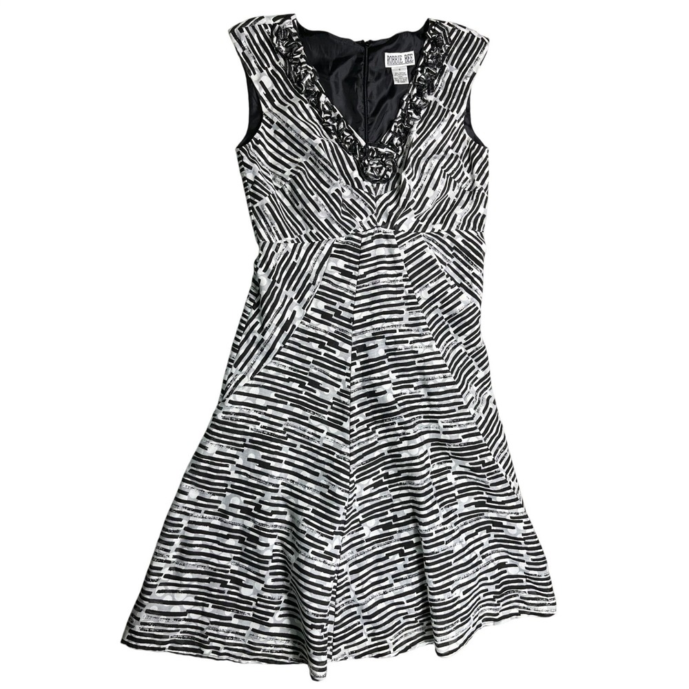 Vintage Robbie Bee Black White Fit & Flare Dress Ruffle Rosette Size 6